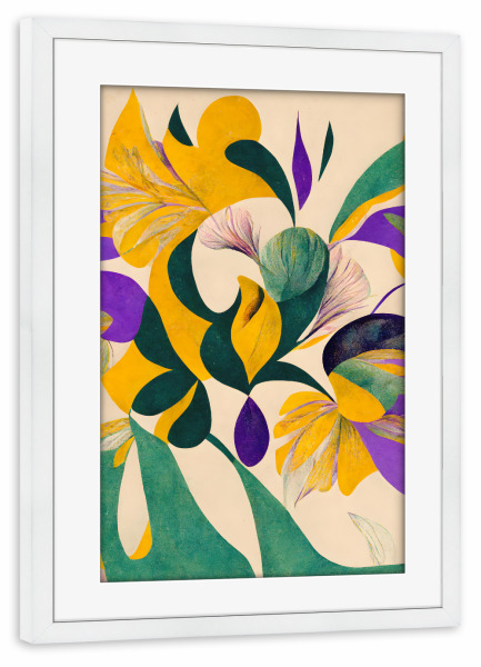 Poster mit Rahmen weiß "Spring Flowers" artboxONE - Natur,Abstrakt,Für Mama - Blume,Blumen,Floral,Frühling,Schön,Dekorativ,Treechild,Gelb,Lila,Grün