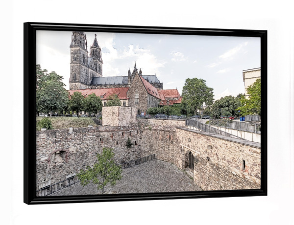 Poster mit schwarzem Rahmen "Magdeburger Dom mit Festungsanlage" artboxONE - Architektur,Buchstaben / M - Magdeburg,Magdeburger dom,Dom,Festung