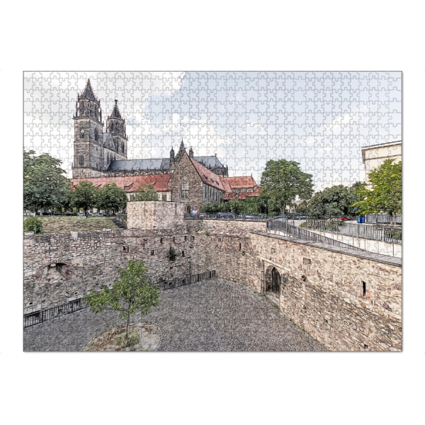Puzzle Ravensburger "Magdeburger Dom mit Festungsanlage" artboxONE - Architektur,Buchstaben / M - Magdeburg,Magdeburger dom,Dom,Festung