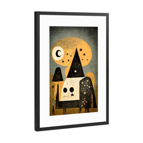 Poster mit Rahmen Schwarz (Metallic) "Midnight Village" artboxONE - Für Kinder,Abstrakt,Halloween,Lustig