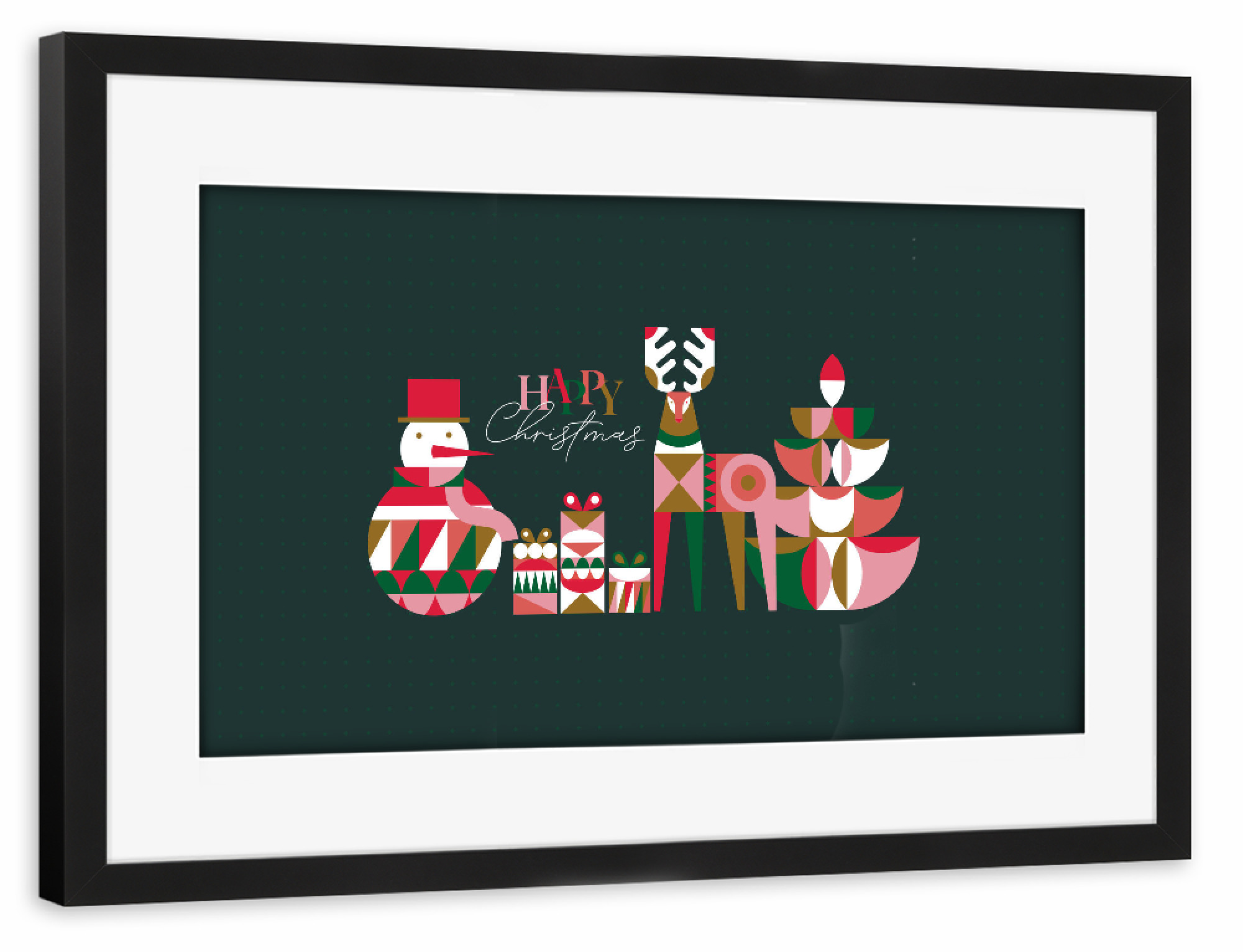 Poster mit Rahmen schwarz "Weihnachtshirsch, Geschenk grün" artboxONE - Weihnachten
