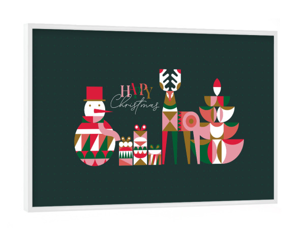 Poster mit weißem Rahmen "Weihnachtshirsch, Geschenk grün" artboxONE - Weihnachten