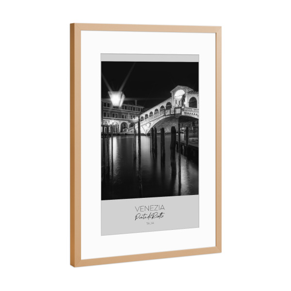 Poster mit Rahmen Kupfer "Im Fokus: VENEDIG Rialtobrücke" artboxONE - Schwarzweiß,Architektur,Städte / Venedig
