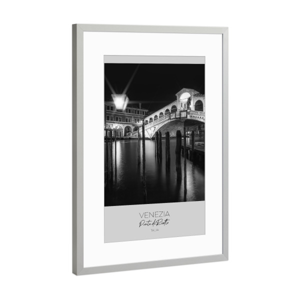 Poster mit Rahmen Silber "Im Fokus: VENEDIG Rialtobrücke" artboxONE - Schwarzweiß,Architektur,Städte / Venedig