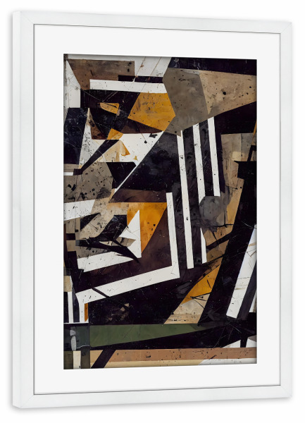 Poster mit Rahmen weiß "Abstrakte Collage" artboxONE - Abstrakt,Geometrie - Abstrakt,Collage,Dekorativ,Streifen,Gestreift,Beige,Braun,Treechild