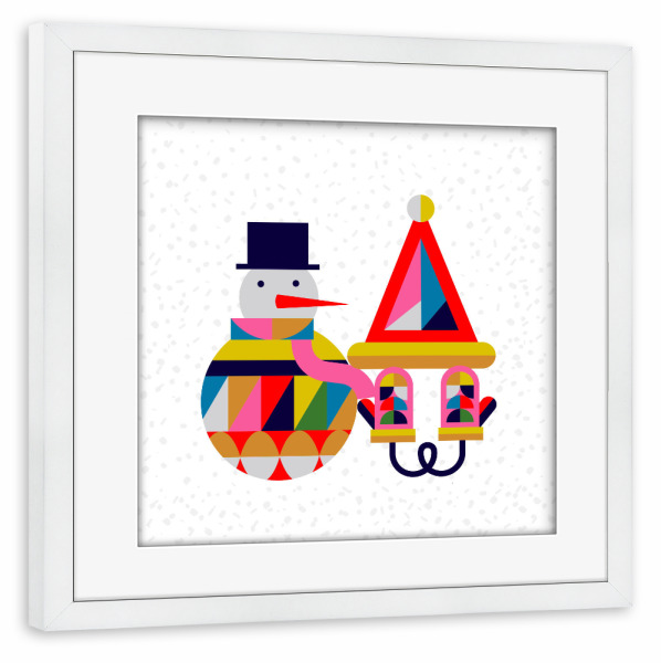 Poster mit Rahmen weiß "Stil des Schneemann-Kubismus" artboxONE - Weihnachten
