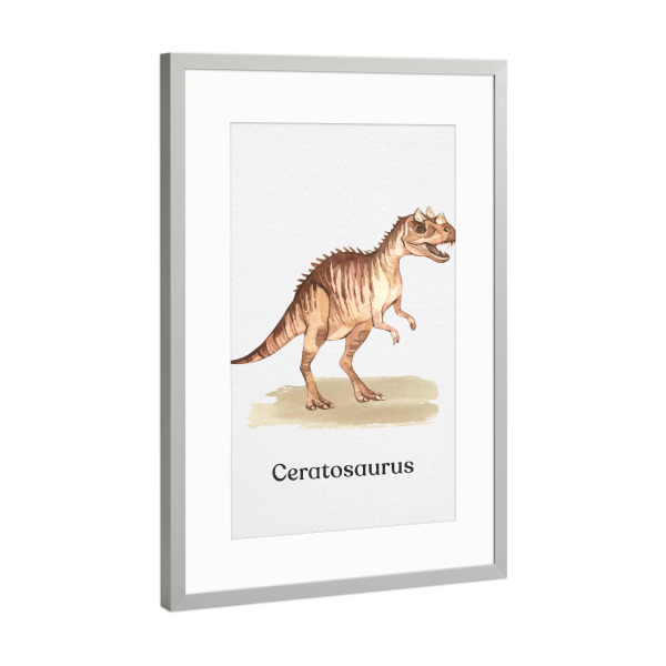 Poster mit Rahmen Silber "Ceratosaurus" artboxONE - Typografie,Natur,Reise,Für Kinder,Tiere