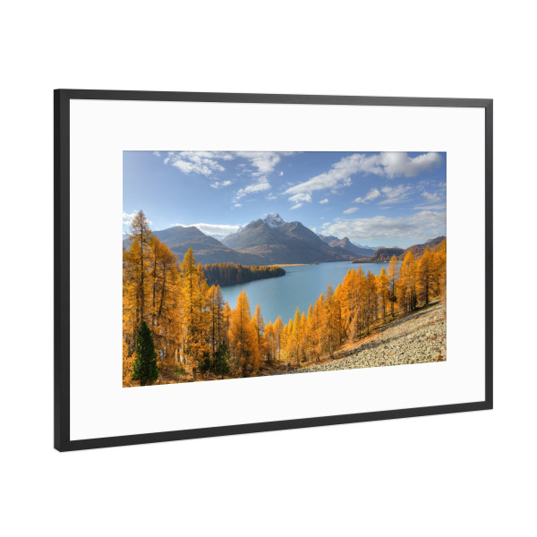 Poster mit Rahmen Schwarz (Metallic) "Herbsttag am Silsersee im Engadin" artboxONE - Natur,Reise,Reise / Länder