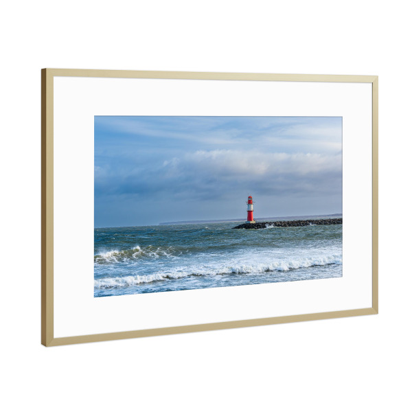 Poster mit Rahmen Gold "Wolken, Molenturm, Wellen" artboxONE - Natur,Reise,Reise / Strand und Meer
