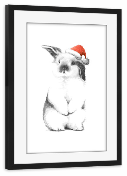 Poster mit Rahmen schwarz "Kaninchen in einem Sankt-Hut" artboxONE - Tiere,Weihnachten
