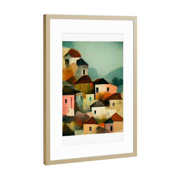Poster mit Rahmen Gold "Italian Little Village" artboxONE - Für Kinder,Abstrakt,Architektur,Für Mama