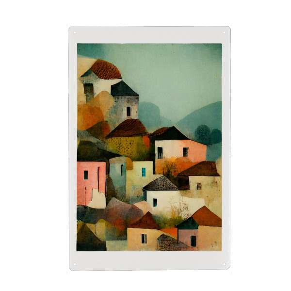 Metall Poster "Italian Little Village" artboxONE - Für Kinder,Abstrakt,Architektur,Für Mama - Dorf,Haus,Häuser,Stadt,Italien,Italy,Treechild,Zuhause