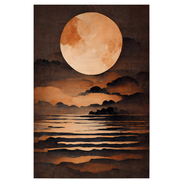 Poster "Full Moon Over Sea" artboxONE - Natur,Abstrakt - Natur,Mond,Vollmond,Beige,Braun,See,Meer,Wasser,Nacht,Wolken,Treechild