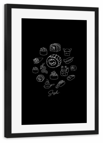 Poster mit Rahmen schwarz "Sushi-Illustration schwarz" artboxONE - Essen & Trinken