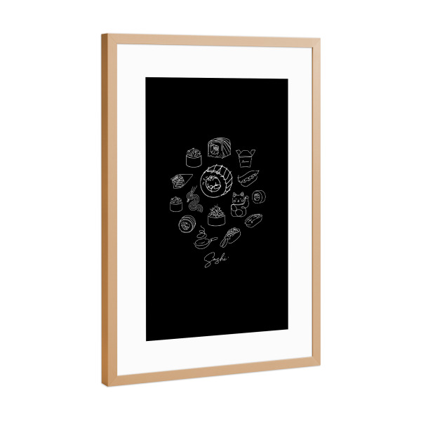 Poster mit Rahmen Kupfer "Sushi-Illustration schwarz" artboxONE - Essen & Trinken