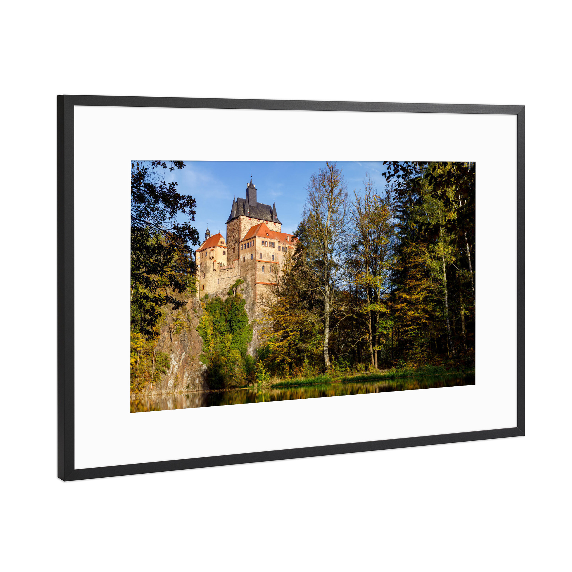 Poster mit Rahmen Schwarz (Metallic) "Der Kriebstein in Sachsen" artboxONE - Natur,Architektur