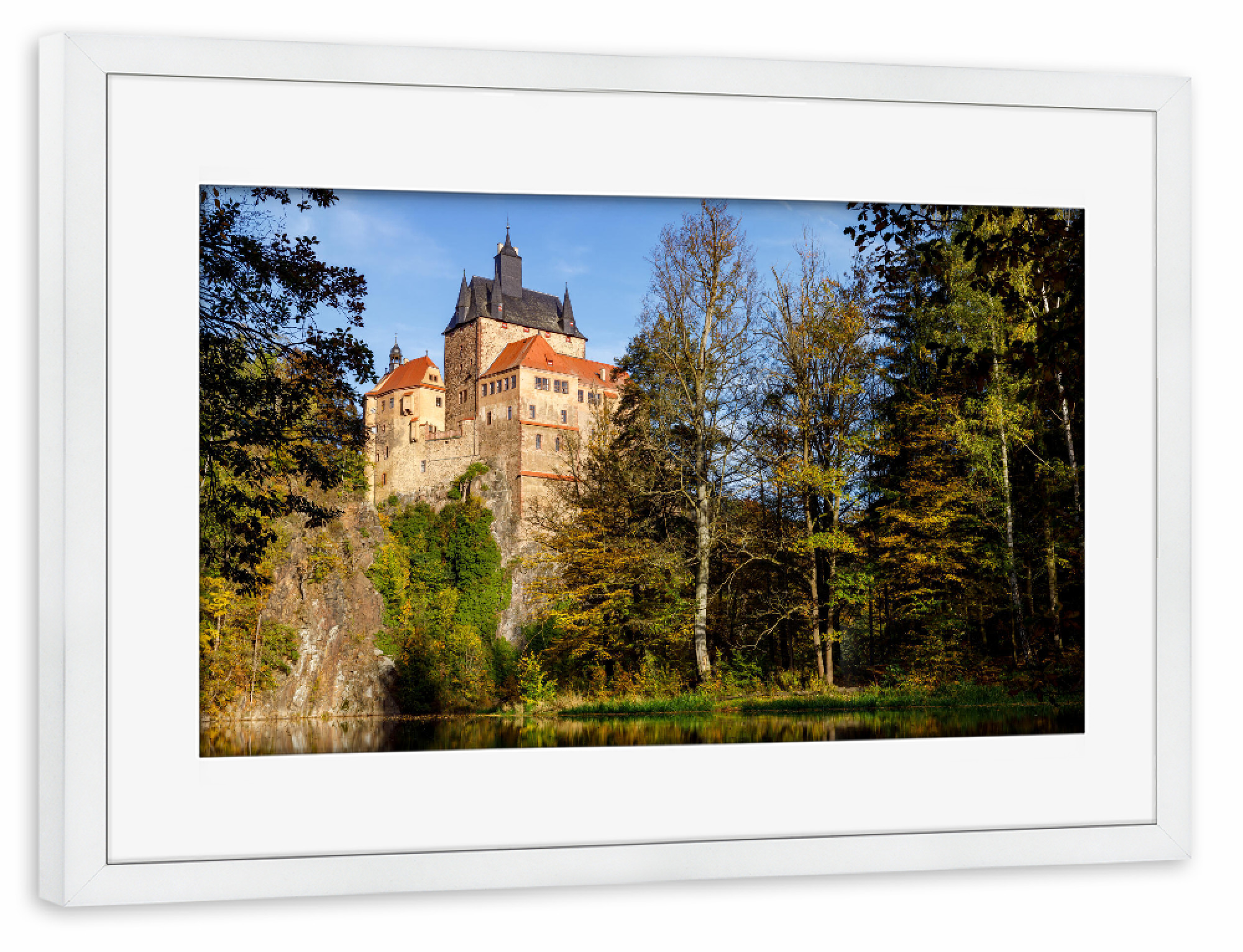 Poster mit Rahmen weiß "Der Kriebstein in Sachsen" artboxONE - Natur,Architektur