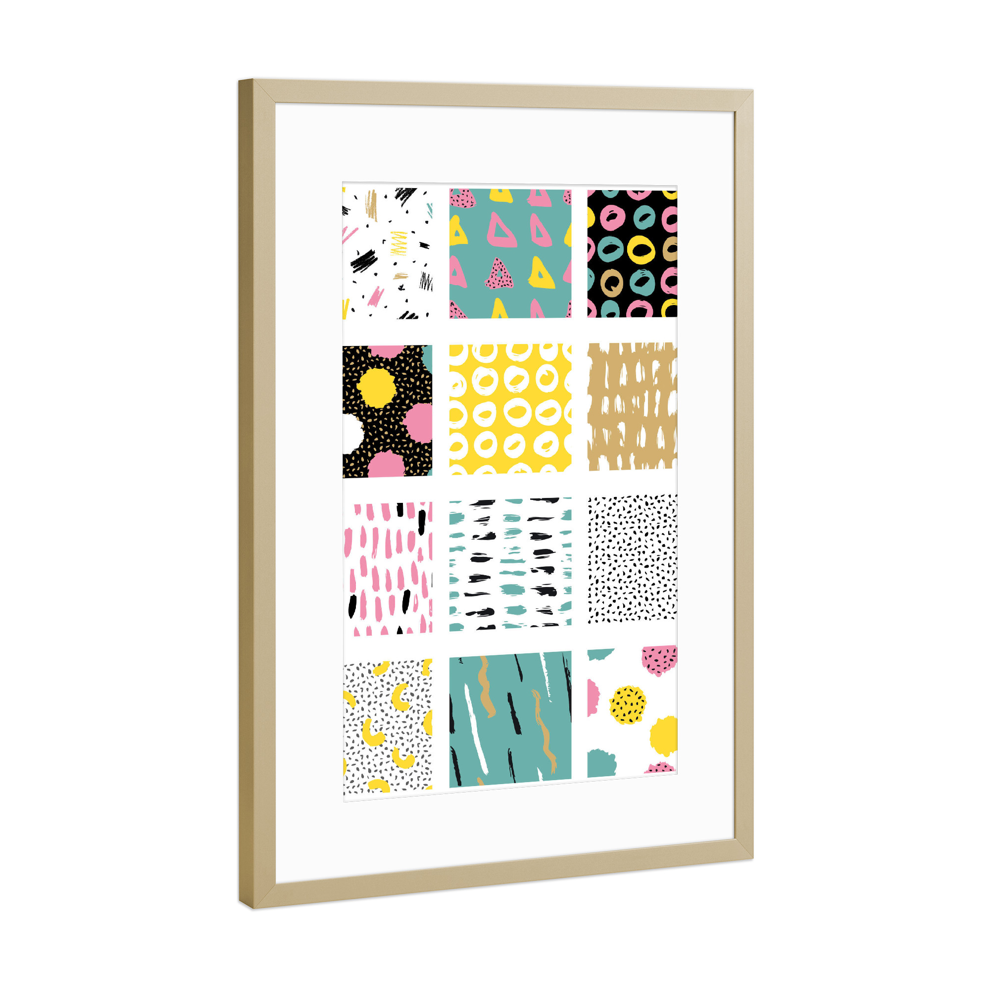 Poster mit Rahmen Gold "Bunte Muster" artboxONE - Für Kinder,Abstrakt - Muster,Bunt,Geometrie,Abstrakt,Kinder,Kinderzimmer,Formen