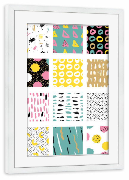 Poster mit Rahmen weiß "Bunte Muster" artboxONE - Für Kinder,Abstrakt - Muster,Bunt,Geometrie,Abstrakt,Kinder,Kinderzimmer,Formen