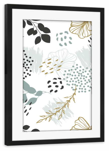 Poster mit Rahmen schwarz "Blumen und Formen" artboxONE - Floral,Abstrakt,Geometrie - Blumen,Muster,Formen,Figuren,Pflanzen,Bunt,Floral