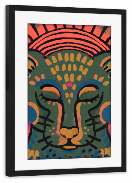 Poster mit Rahmen schwarz "Tiger (Color Version)" artboxONE - Tiere,Abstrakt - Tiger,Tier,Tiere,Djungel,Bunt,Namaste,Yoga,Farbenfroh,Treechild,Sonne