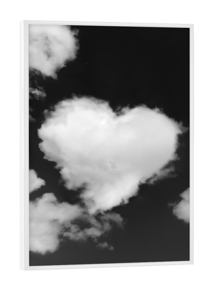 Poster mit weißem Rahmen "Wolkenherz schwarz-weiß" artboxONE - Natur,Schwarzweiß,Liebe,Lustig