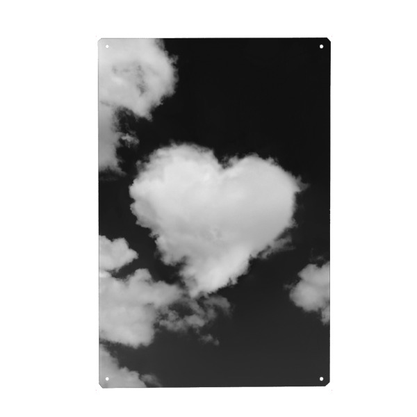Holzbild "Wolkenherz schwarz-weiß" artboxONE - Natur,Schwarzweiß,Liebe,Lustig