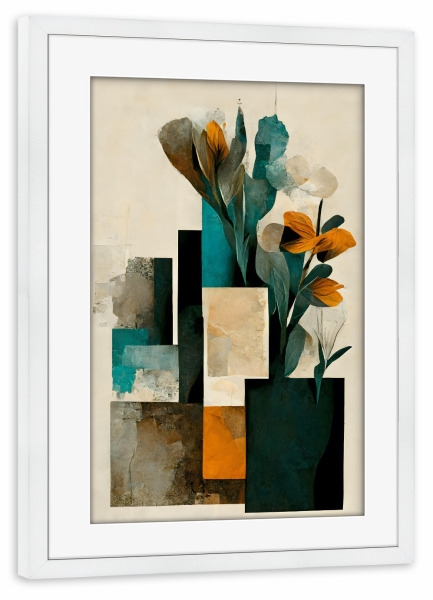 Poster mit Rahmen weiß "Vases and Flowers" artboxONE - Natur,Floral,Abstrakt - Blume,Blumen,Dekorativ,Vase,Floral,Abstrakt,Treechild