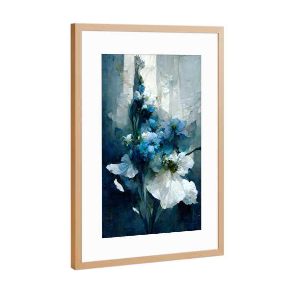 Poster mit Rahmen Kupfer "Blue Flower Bouquet" artboxONE - Floral,Abstrakt