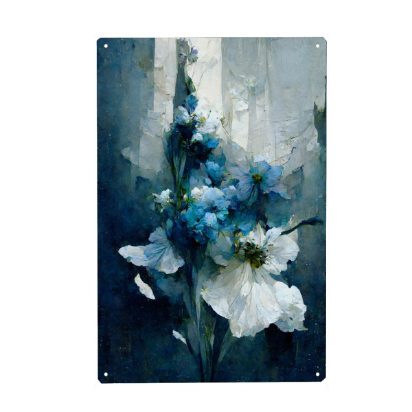 Holzbild "Blue Flower Bouquet" artboxONE - Floral,Abstrakt - Blume,Blumen,Bouquet,Blumenstrauß,Dekorativ,Wild,Abstrakt,Blau,Weiss,Treechild