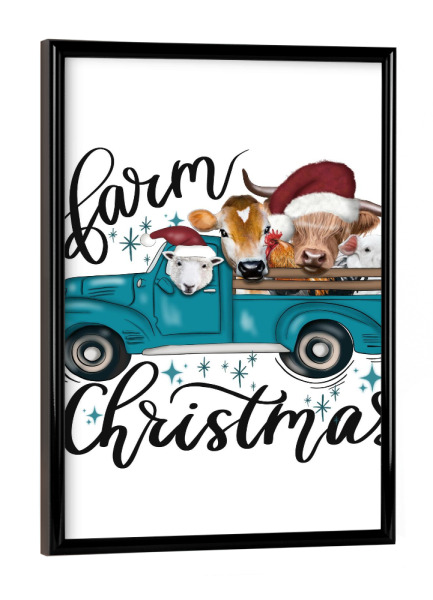 Poster mit schwarzem Rahmen "Weihnachten auf dem Bauernhof" artboxONE - Tiere,Automobile,Weihnachten,Buchstaben,Festivals