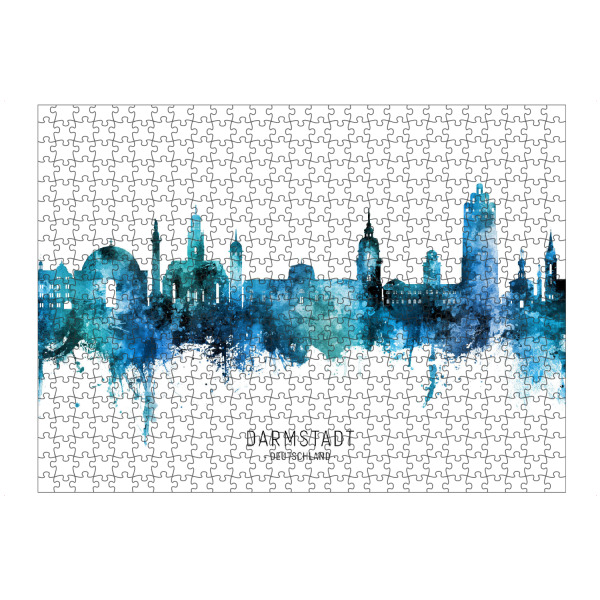 Puzzle Ravensburger "Darmstadt Skyline blauer Name" artboxONE - Städte - Darmstadt,Deutschland,Skyline,Stadtbild,Aquarell,Malerei - Bild darmstadt