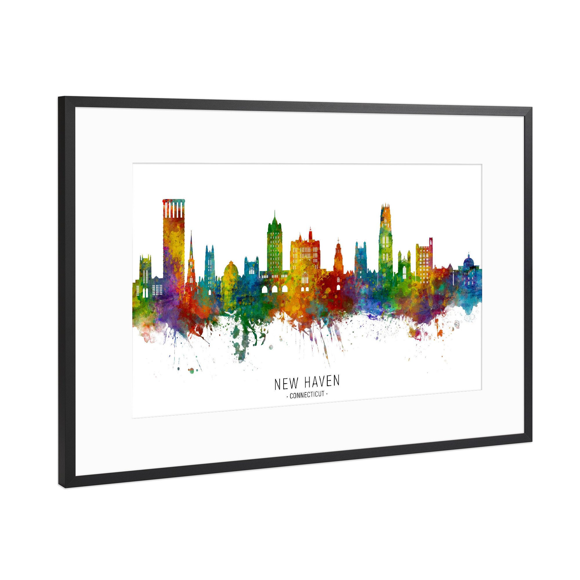 Poster mit Rahmen Schwarz (Metallic) "Skyline von New Haven" artboxONE - Städte - New haven,Connecticut,Skyline,Stadtbild,Stadtbild,Aquarell,Malerei