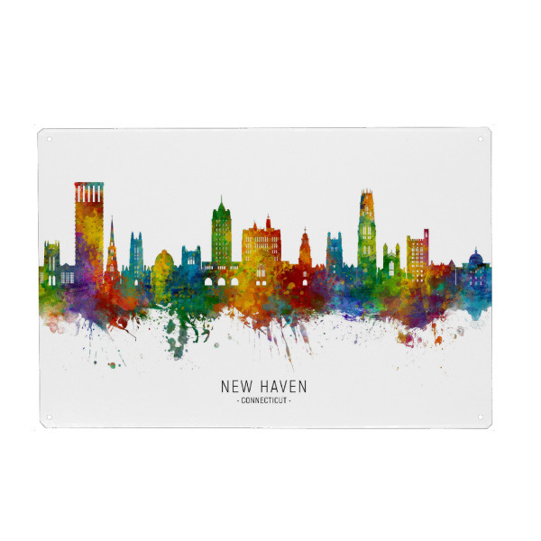 Metall Poster "Skyline von New Haven" artboxONE - Städte - New haven,Connecticut,Skyline,Stadtbild,Stadtbild,Aquarell,Malerei - Blechschild