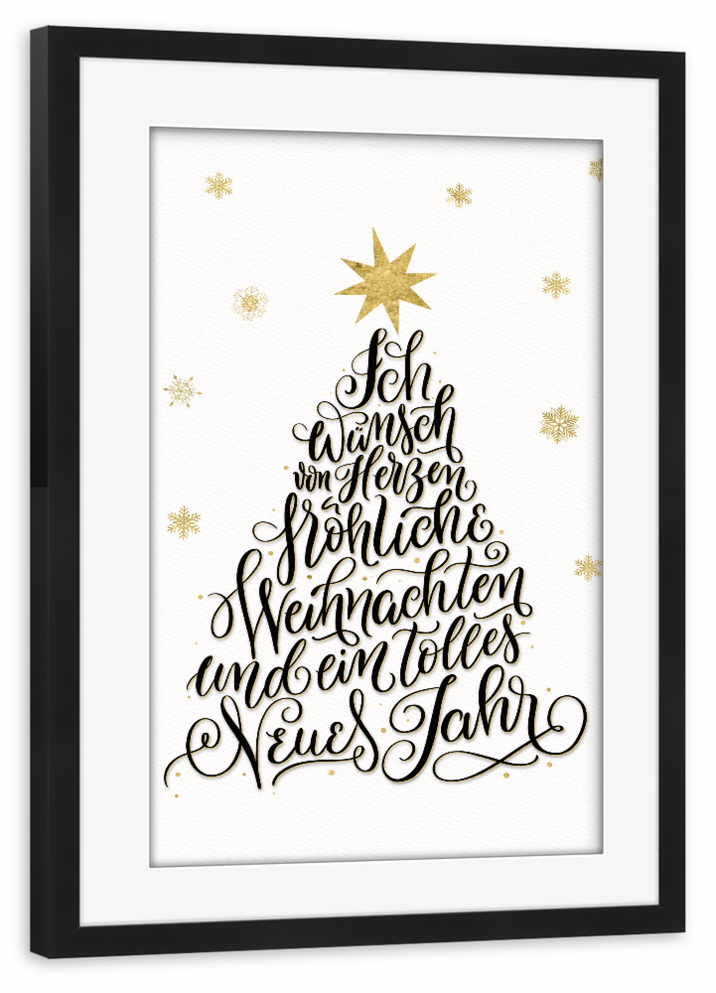 Poster mit Rahmen schwarz "Frohes Fest Tannenbaum" artboxONE - Typografie,Weihnachten