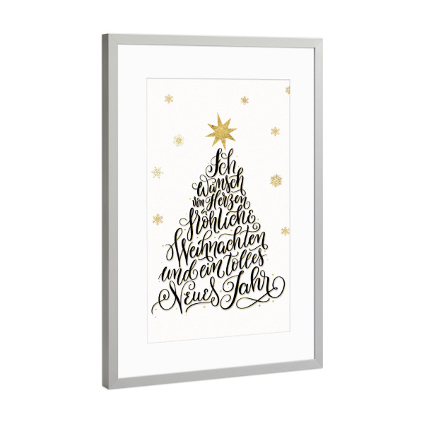 Poster mit Rahmen Silber "Frohes Fest Tannenbaum" artboxONE - Typografie,Weihnachten