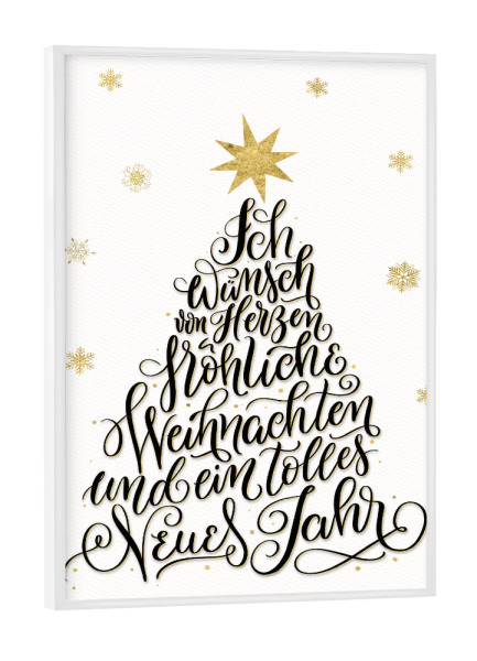 Poster mit weißem Rahmen "Frohes Fest Tannenbaum" artboxONE - Typografie,Weihnachten