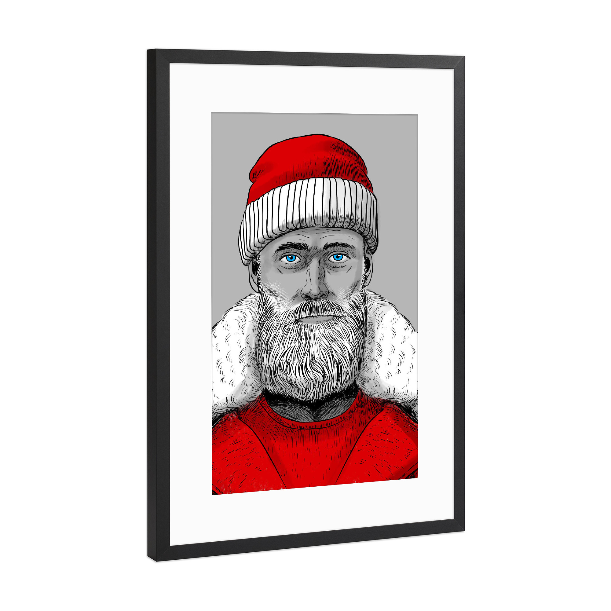 Poster mit Rahmen Schwarz (Metallic) "Weihnachtsmann-Hipster" artboxONE - Weihnachten