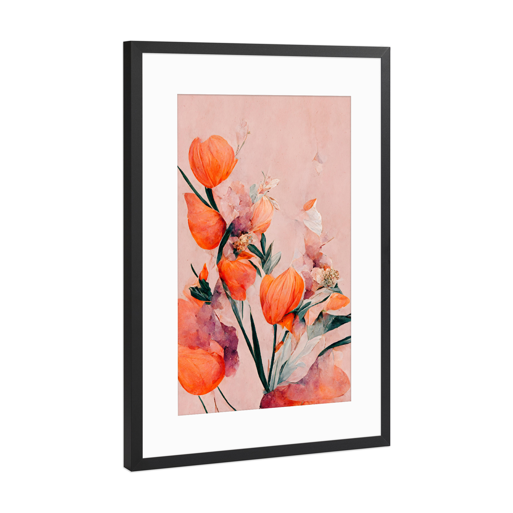 Poster mit Rahmen Schwarz (Metallic) "Tangelo Tulpen" artboxONE - Natur,Floral,Abstrakt,Für Mama