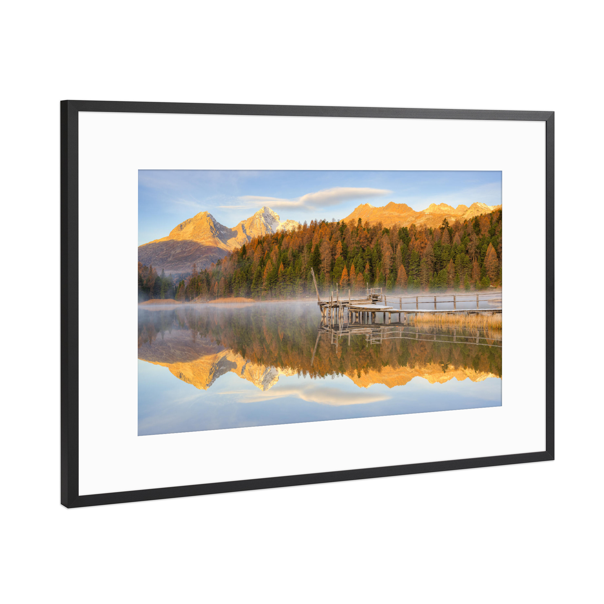 Poster mit Rahmen Schwarz (Metallic) "Morgens am Stazersee" artboxONE - Natur,Reise,Reise / Länder
