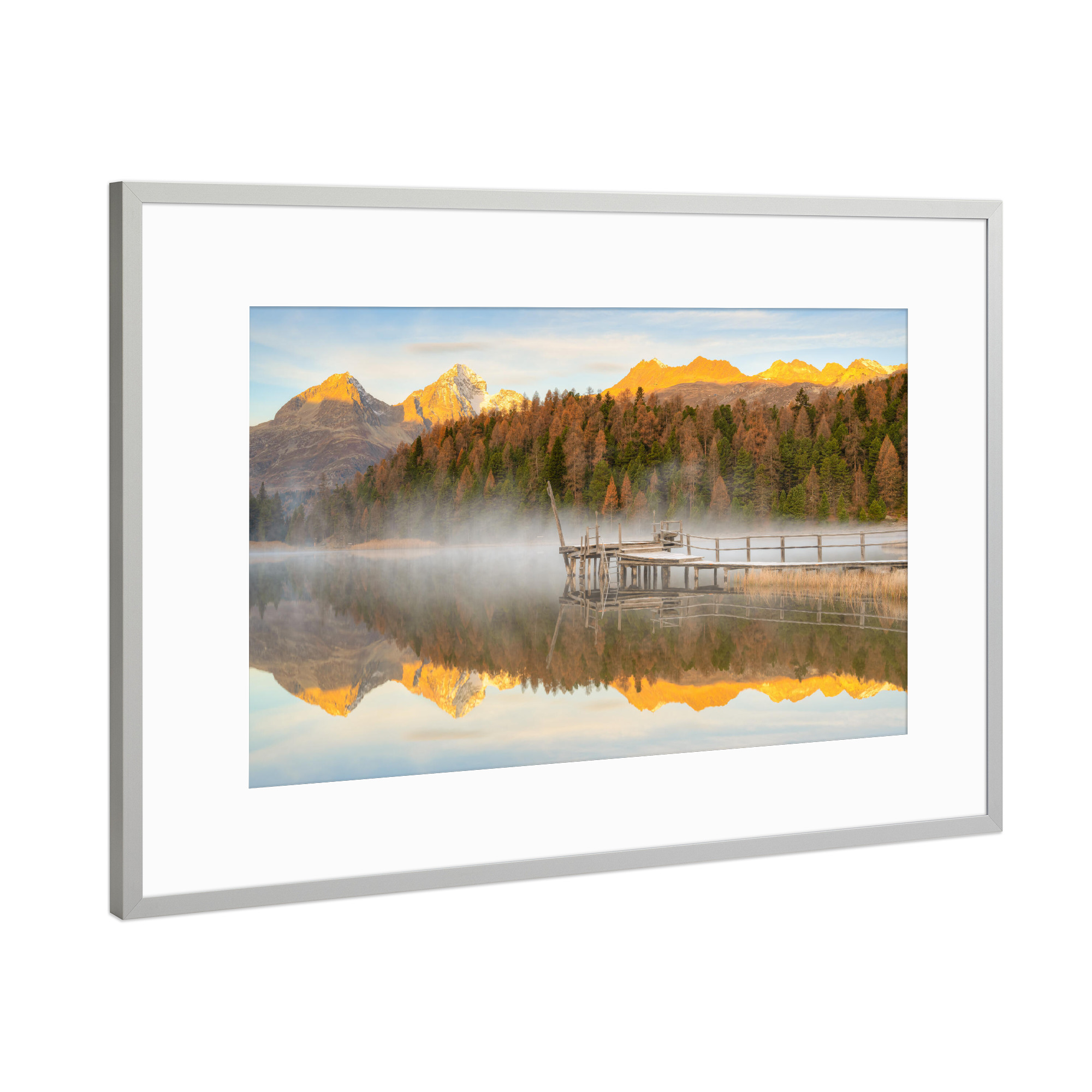 Poster mit Rahmen Silber "Sonnenaufgang am Stazersee" artboxONE - Natur,Reise,Reise / Länder