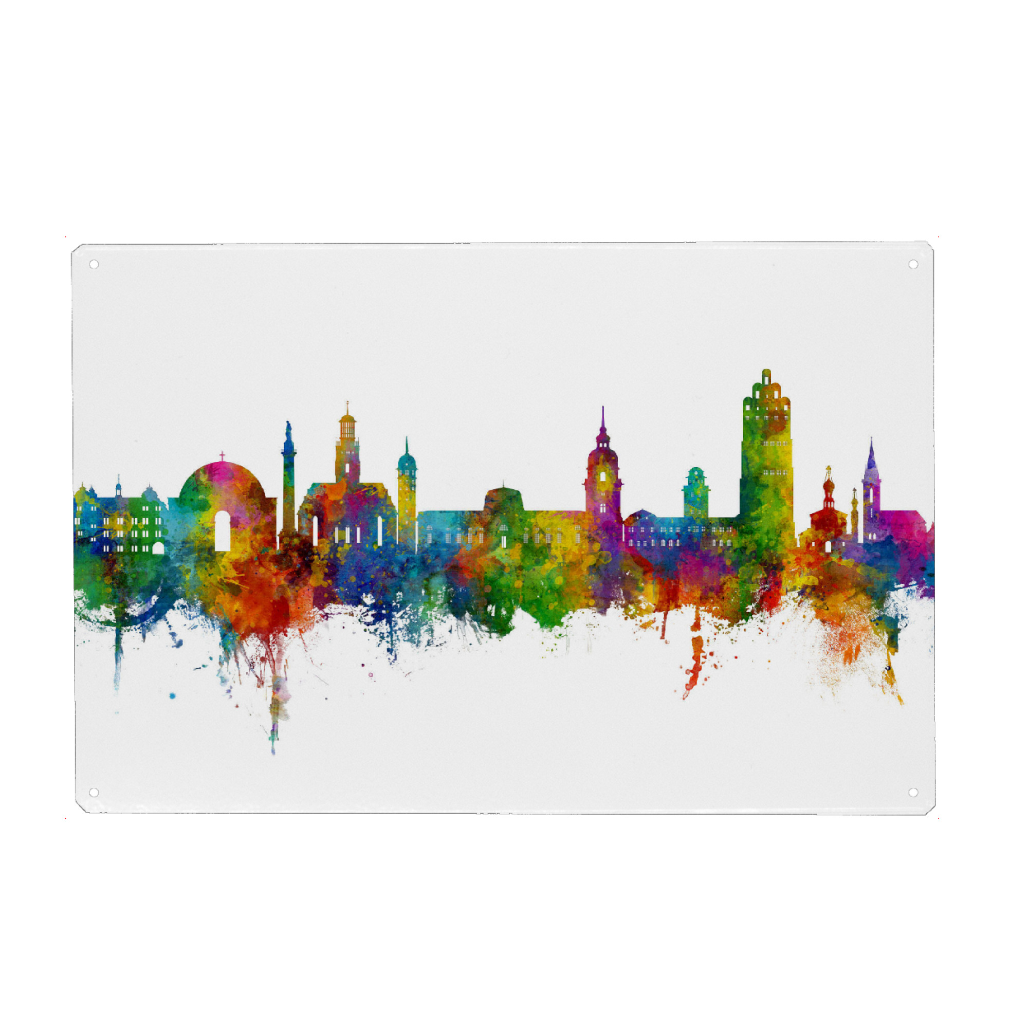 Holzbild "Skyline von Darmstadt Deutschland" artboxONE - Städte - Darmstadt,Deutschland,Skyline,Stadtbild,Stadtbild,Aquarell,Malerei