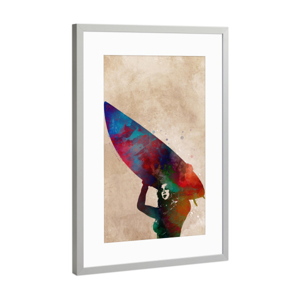 Poster mit Rahmen Silber "Surferinnen" artboxONE - Sport,Sport / Sommerspiele - Surferinnen,Surfer,Surfen,Surfen,Frauen,Illustration,Sport