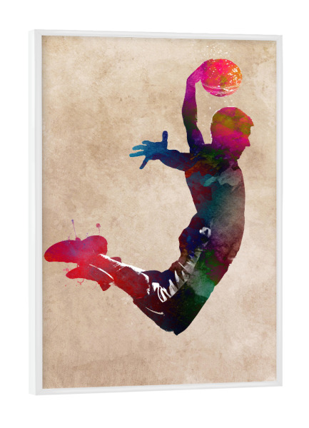 Poster mit weißem Rahmen "Abbildung des Basketballspielers" artboxONE - Sport - Basketball,Ball,Korb,Abbildung,Sport