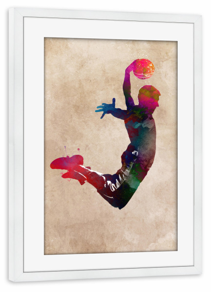 Poster mit Rahmen weiß "Abbildung des Basketballspielers" artboxONE - Sport - Basketball,Ball,Korb,Abbildung,Sport
