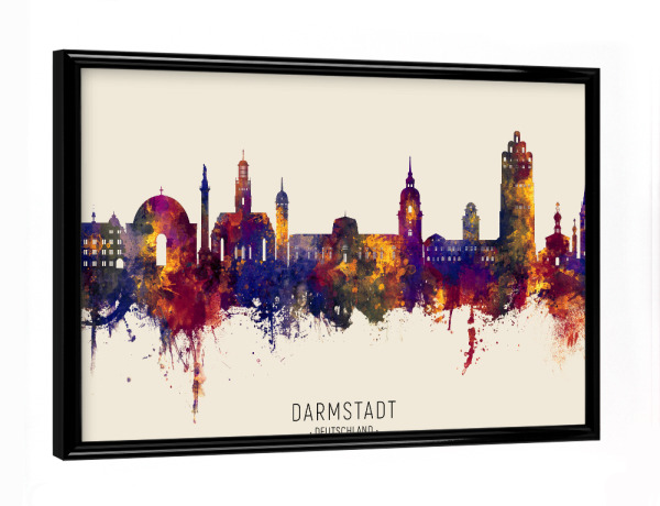 Poster mit schwarzem Rahmen "Darmstadt Skyline Herbstname" artboxONE - Städte - Darmstadt,Deutschland,Skyline,Stadtbild,Stadtbild,Aquarell,Malerei