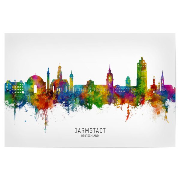 Poster "Darmstadt Deutschland Skyline txt" artboxONE - Städte - Darmstadt,Deutschland,Skyline,Stadtbild,Stadtbild,Aquarell,Malerei