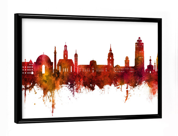 Poster mit schwarzem Rahmen "Darmstadt Deutschland Skyline Rot" artboxONE - Städte