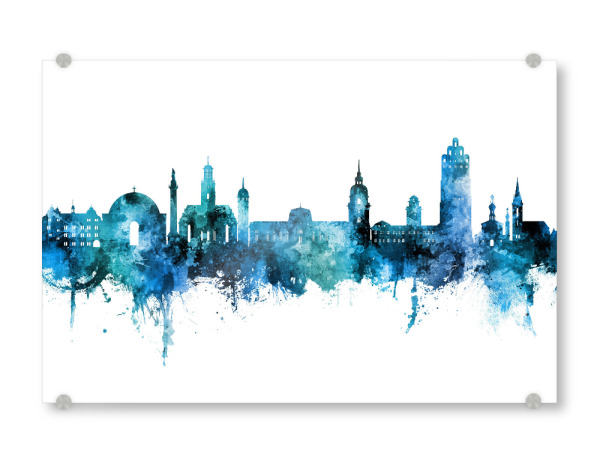 Acrylglasbild "Darmstadt Deutschland Skyline blau" artboxONE - Städte - Darmstadt,Deutschland,Skyline,Stadtbild,Stadtbild,Aquarell,Malerei