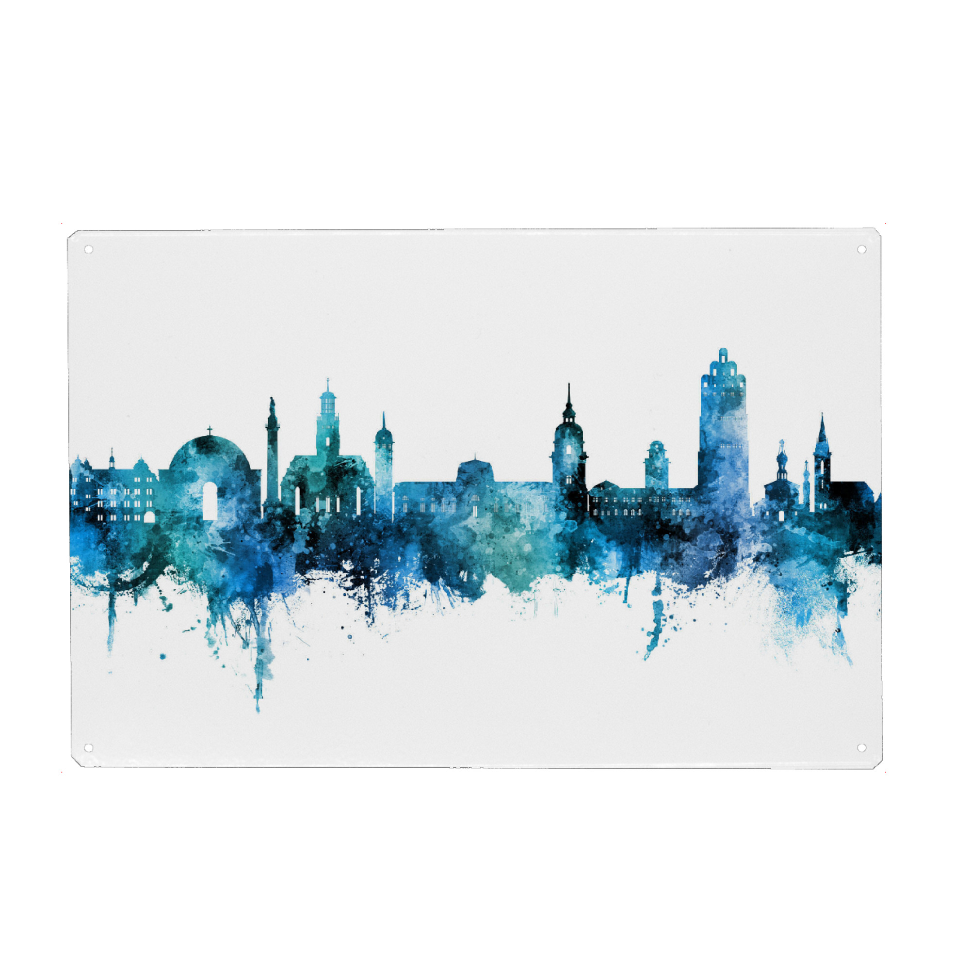 Metall Poster "Darmstadt Deutschland Skyline blau" artboxONE - Städte - Darmstadt,Deutschland,Skyline,Stadtbild,Stadtbild,Aquarell,Malerei